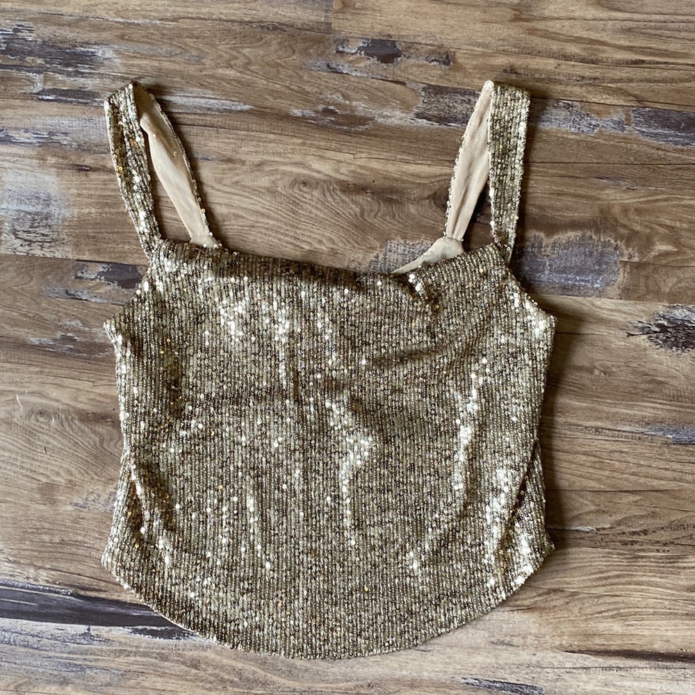 NWT Anthropologie pear beige sequin tank top women’s size XS